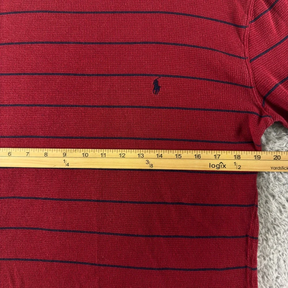 Polo Ralph Lauren Mens Red Navy Blue Striped Waffle Knit Thermal Shirt Large L